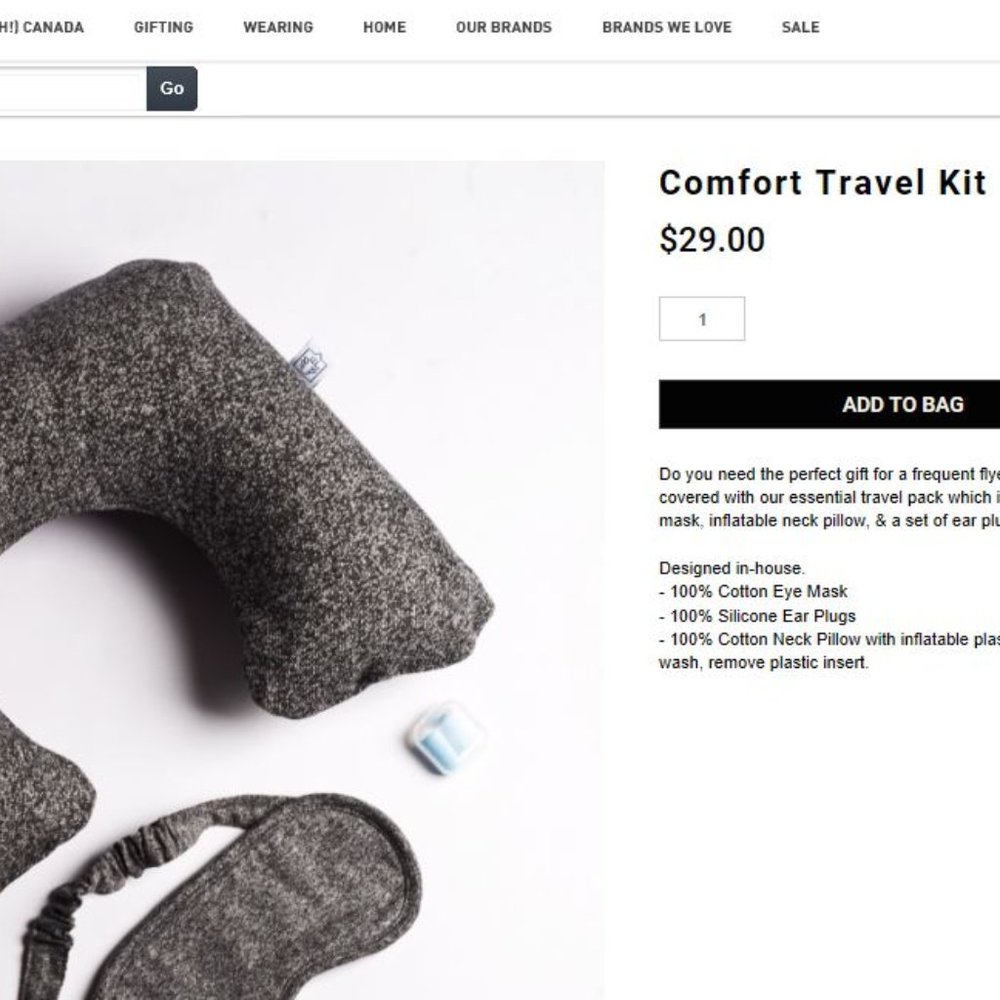 Drake General Store Luxury travel comfort kit neck pillow and eye mask